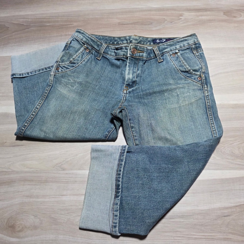 Seven7 Premium Denim Jeans Womens 30 Blue Medium Wash Cuffed Embroidered Pockets